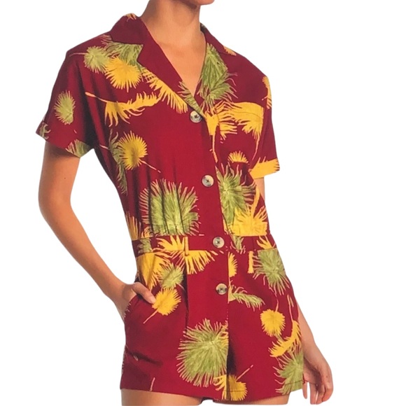 FREE PEOPLE Maroon Combo Malibu Tropical Print Romper Jumpsuit Sz XS - Picture 4 of 16